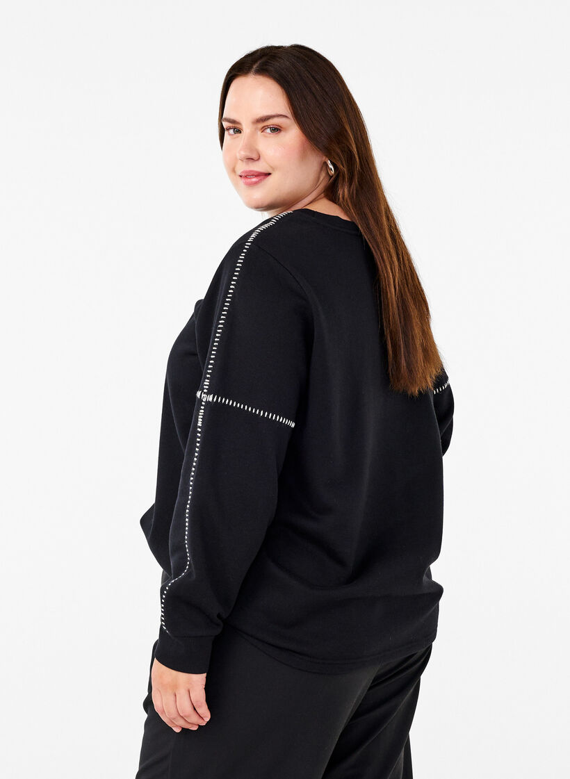 Sweatshirt with contrast stitching, Black, Model image number 1