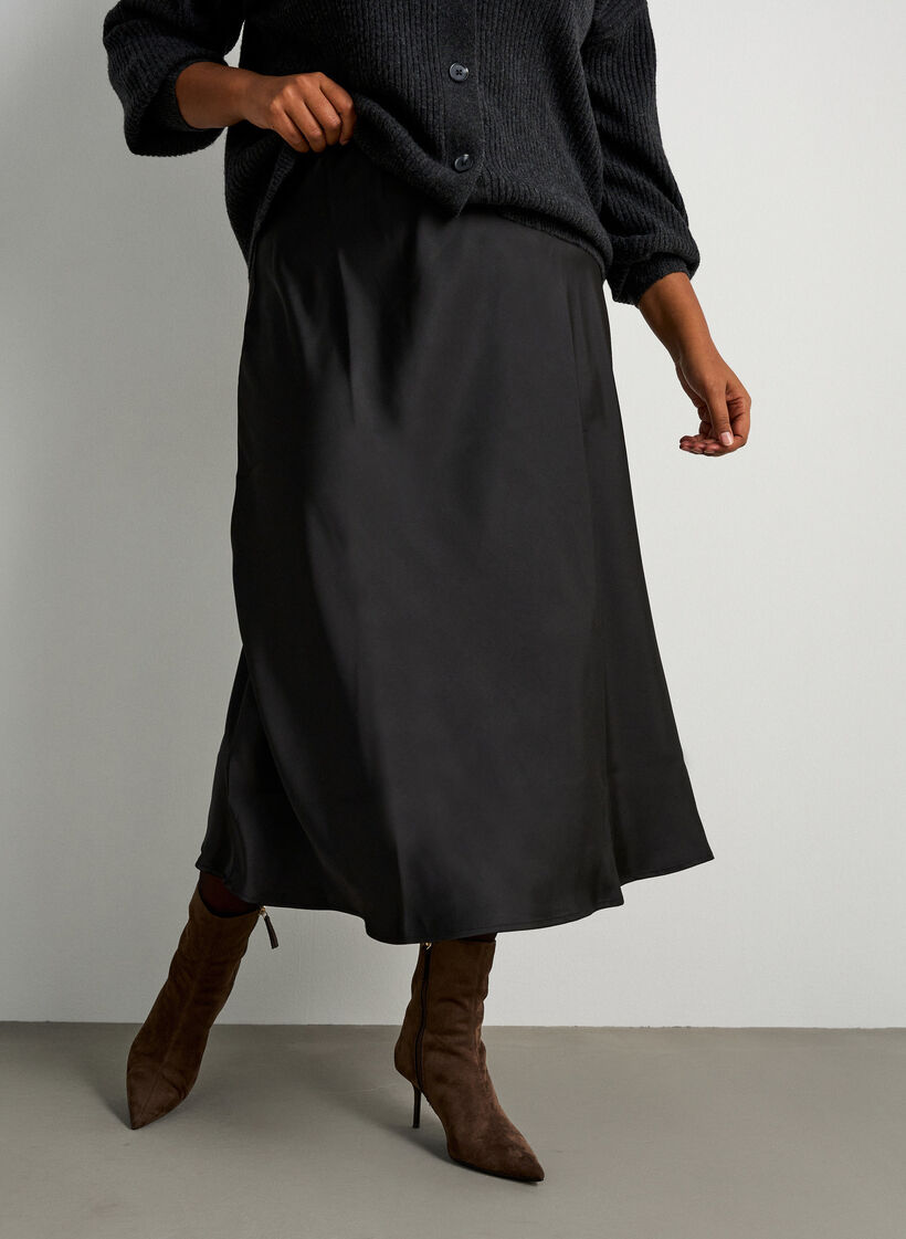 Satin midi skirt, Black, Model image number 3