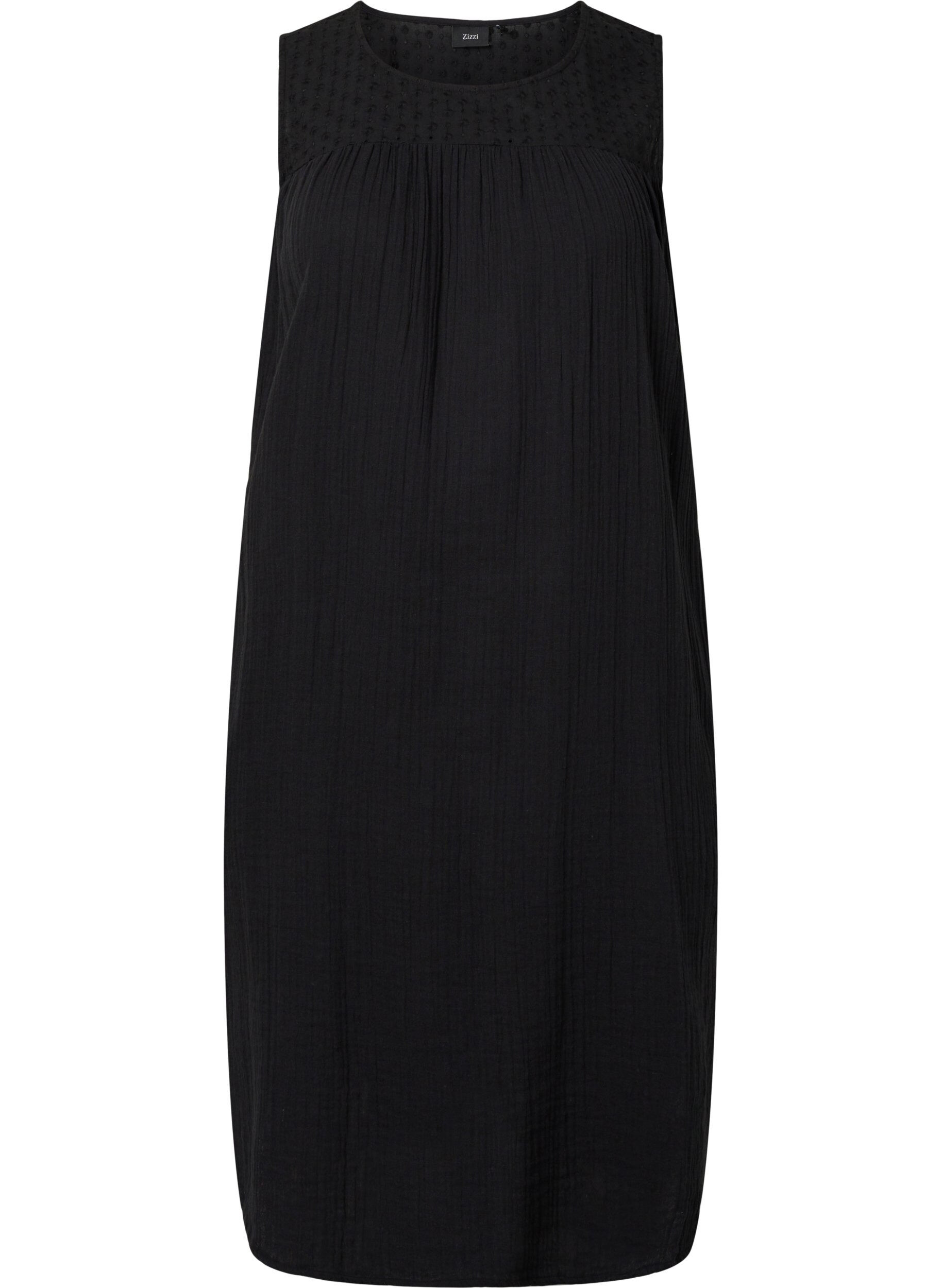 Zizzifashion Sleeveless midi dress in cotton, Black, Packshot image number 0