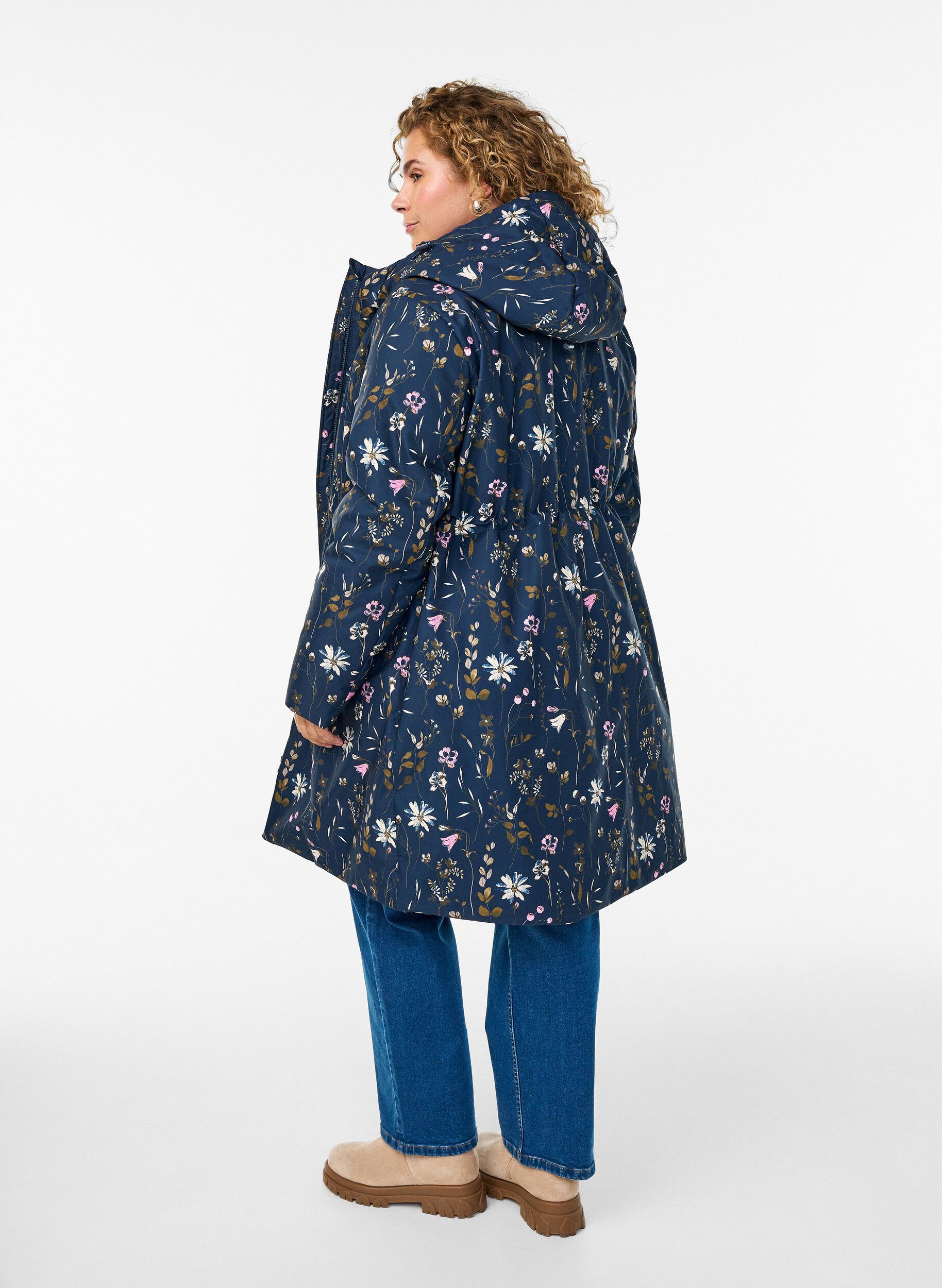 Zizzifashion Padded winter jacket with floral print, Blue, Model image number 2