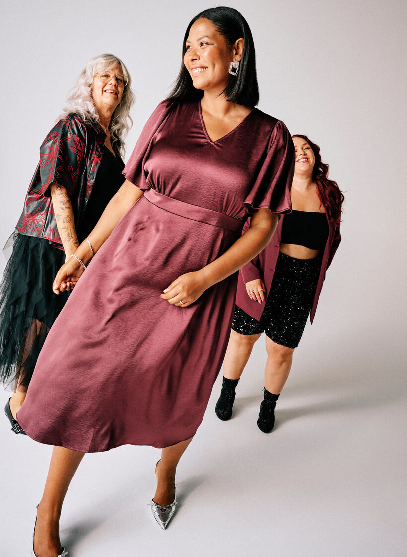 Empire party dress in midi length, Dark Bordeaux, Image image number 0