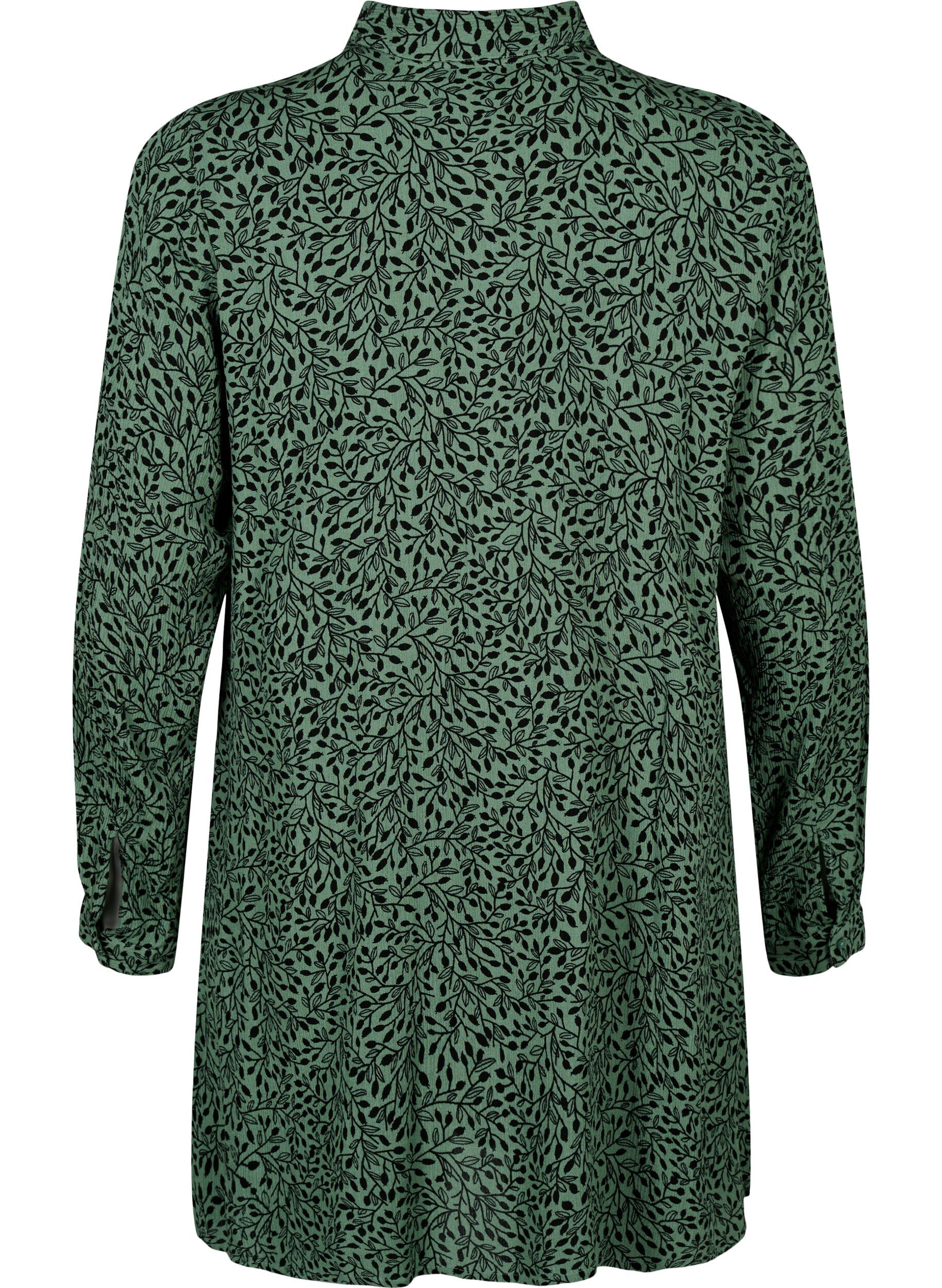Zizzifashion Long viscose shirt with print, Green AOP, Packshot image number 1