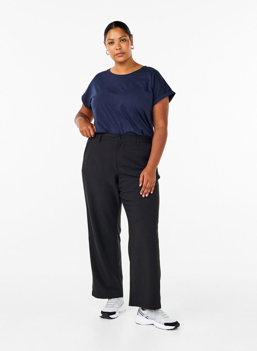 Straight fit trousers with high waist, Black, Model image number 0