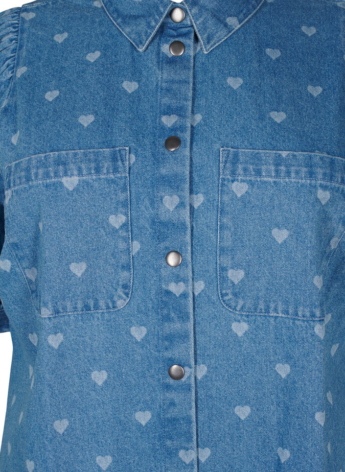 Short-sleeved denim dress with heart print, L. Blue D. w. Heart, Packshot image number 2