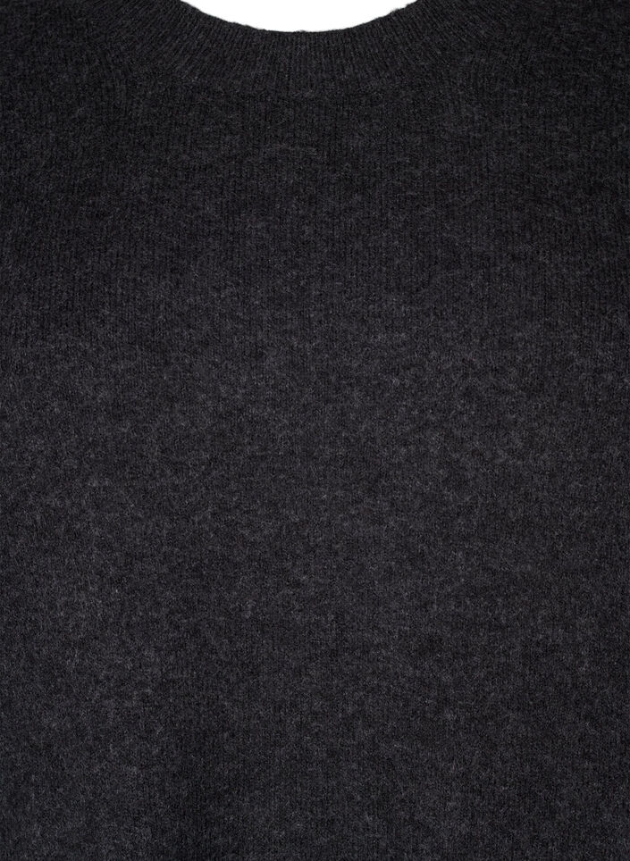 Knitted dress with a round neck and slit, Dark Grey Melange, Packshot image number 2