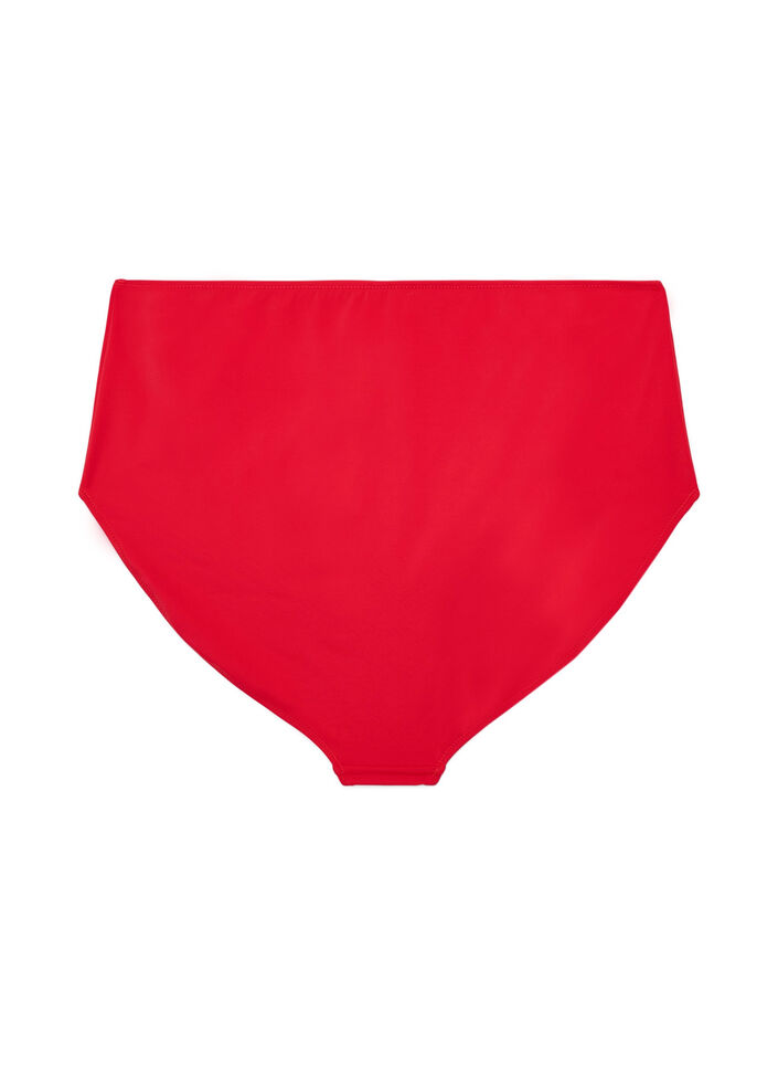 Solid colour bikini bottom with high waist, Red, Packshot image number 1