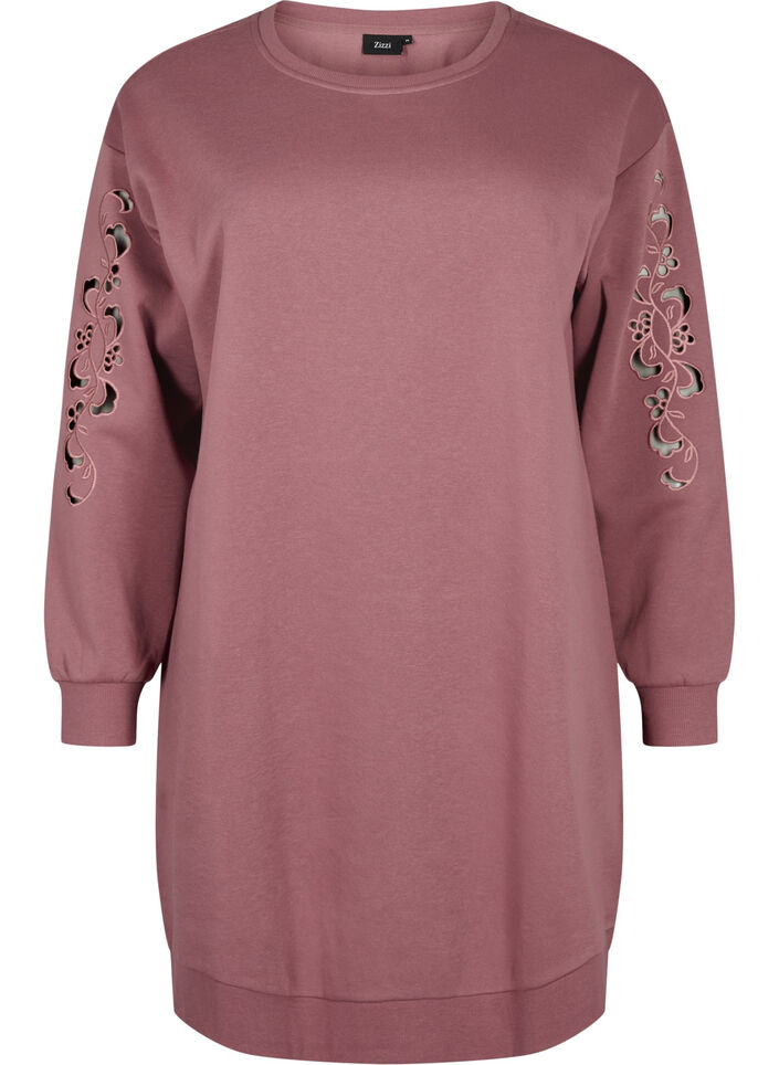 Sweat dress with embroidered details, Rose Brown, Packshot image number 0