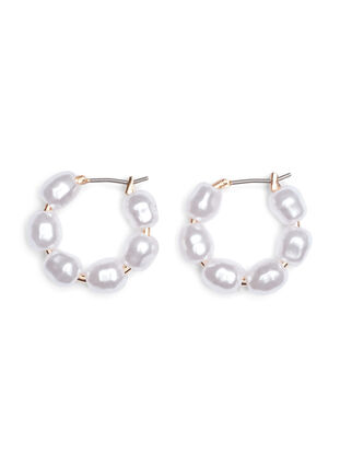 Gold-coloured creole earrings with pearls, Gold, Packshot image number 0