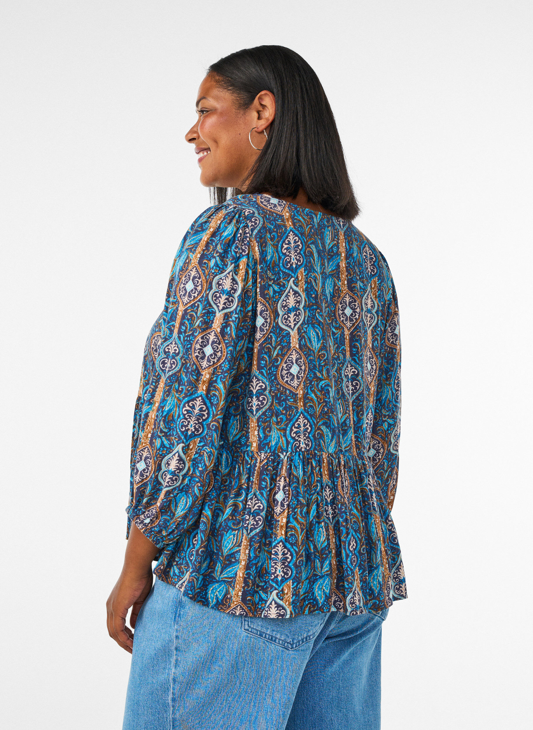 ZizzifashionBlouse with paisley print and lace detail, Light Blue, Model image number 2