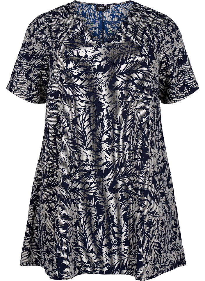 FLASH - Tunic with v neck and print, Off White Blue Leaf, Packshot image number 0