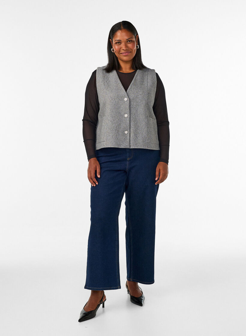 Mesh blouse with long sleeves, Black, Model image number 1