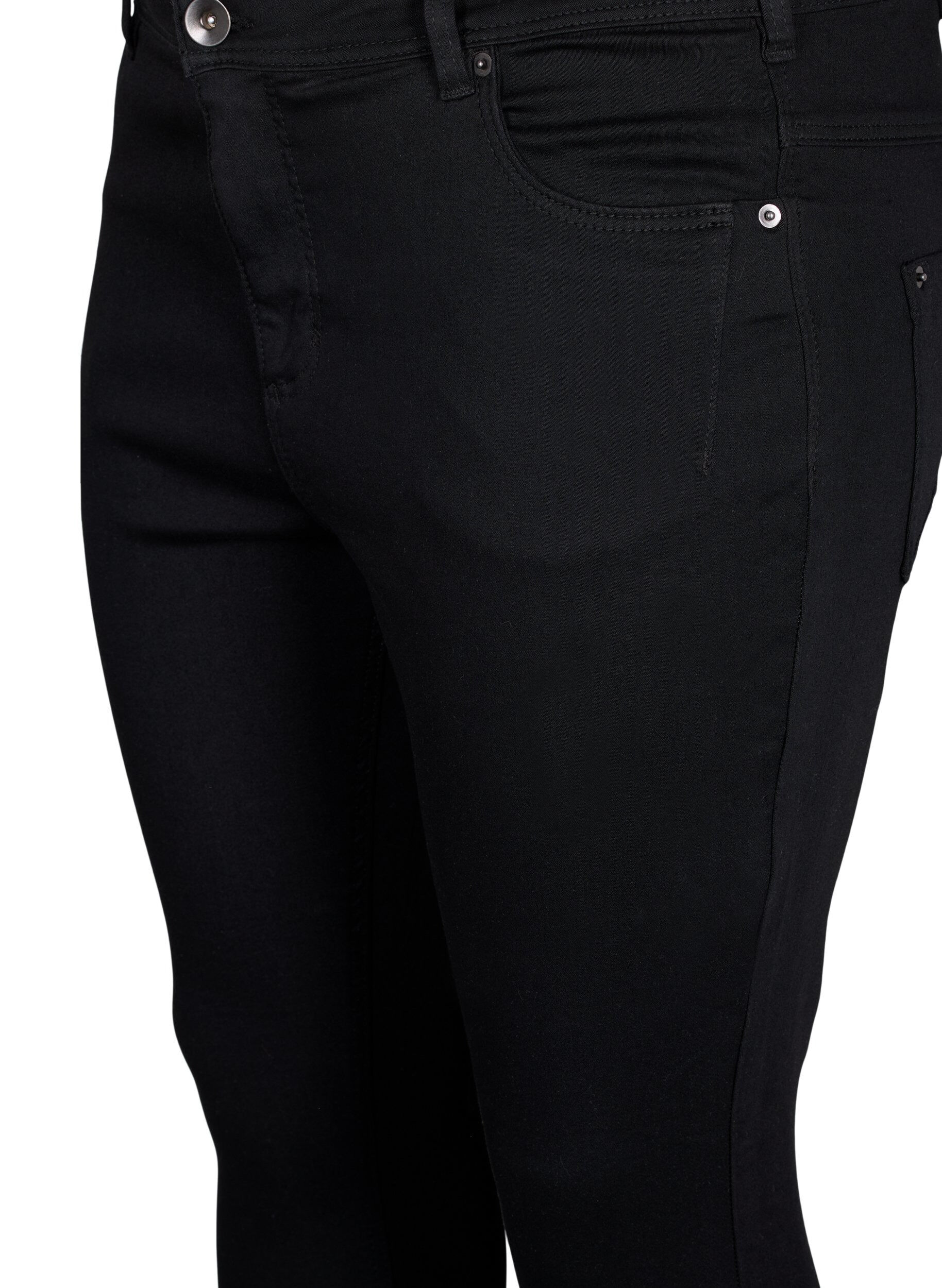 Zizzifashion Cropped Amy jeans with zipper detail, Black, Packshot image number 2