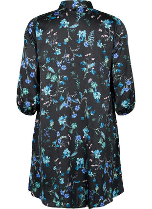 Shirtdress with 3/4 sleeves and floral print, Blue Flower AOP, Packshot image number 1
