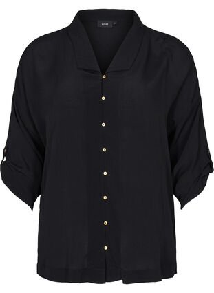 Viscose shirt with 3/4 sleeves, Black, Packshot image number 0