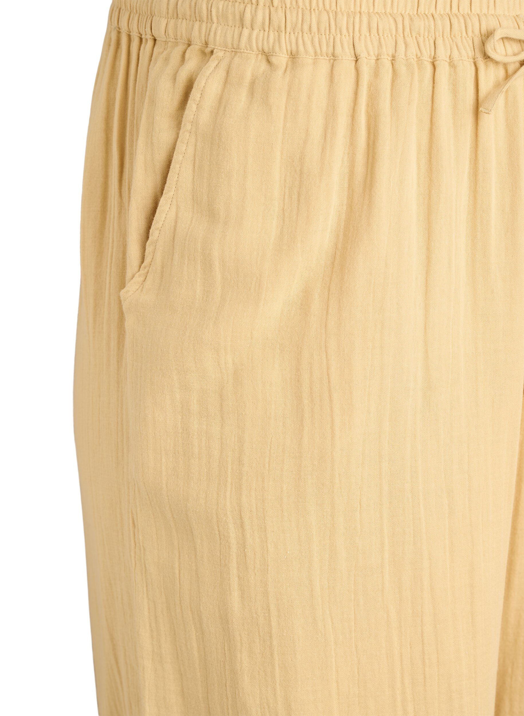 Zizzifashion High-waisted cotton muslin trousers with loose legs, Yellow, Packshot image number 2