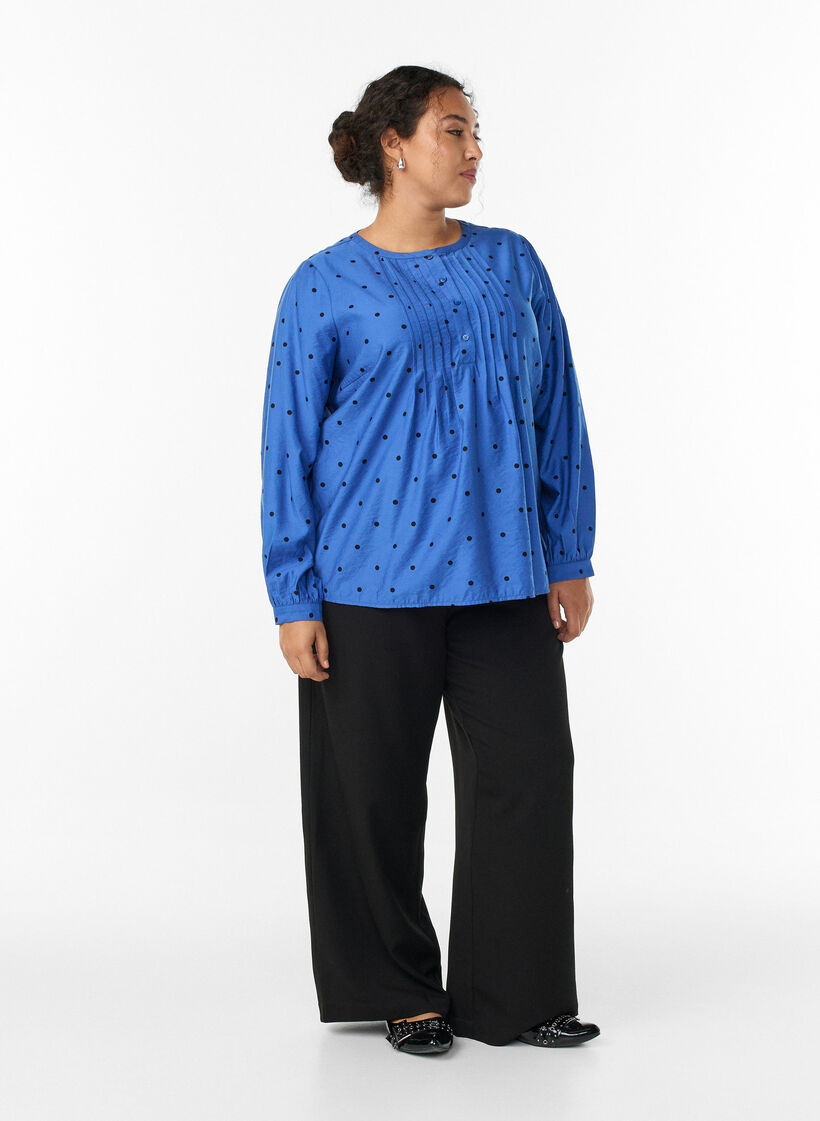Dotted blouse with long sleeves, Blue, Model image number 1