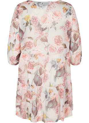 Floral Tunic with 3/4 sleeves and A-line, Light Lilac AOP, Packshot image number 1