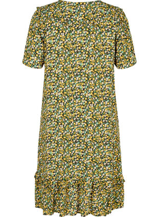 Floral viscose dress with short sleeves, Black Flower AOP, Packshot image number 1