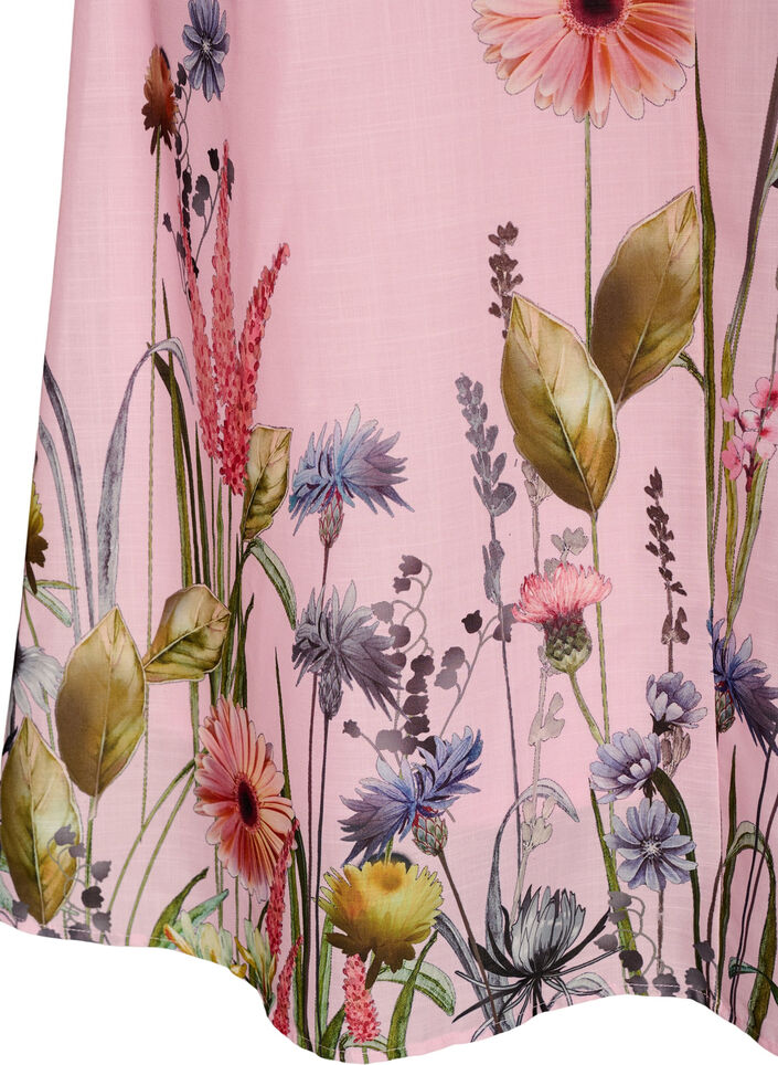 Midi dress with an empire line and floral print, Pink, Packshot