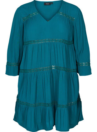 Viscose A-line dress with lace trim, Pacific, Packshot image number 0