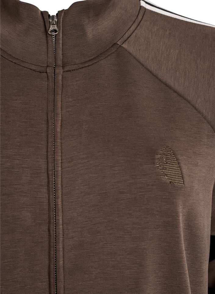 High-neck training top with stripes on the sleeves, Brown, Packshot image number 2