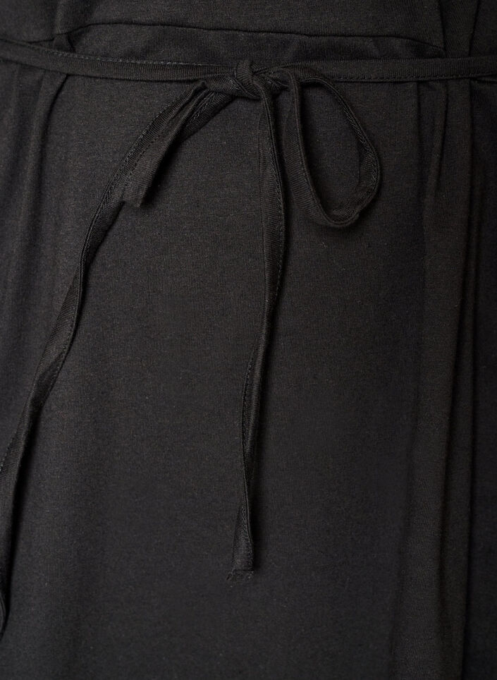 Cotton dress with broderie anglaise sleeves and a tie-waist, Black, Packshot image number 3