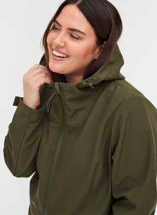 Hooded softshell jacket with adjustable waist, Forest Night, Model image number 2