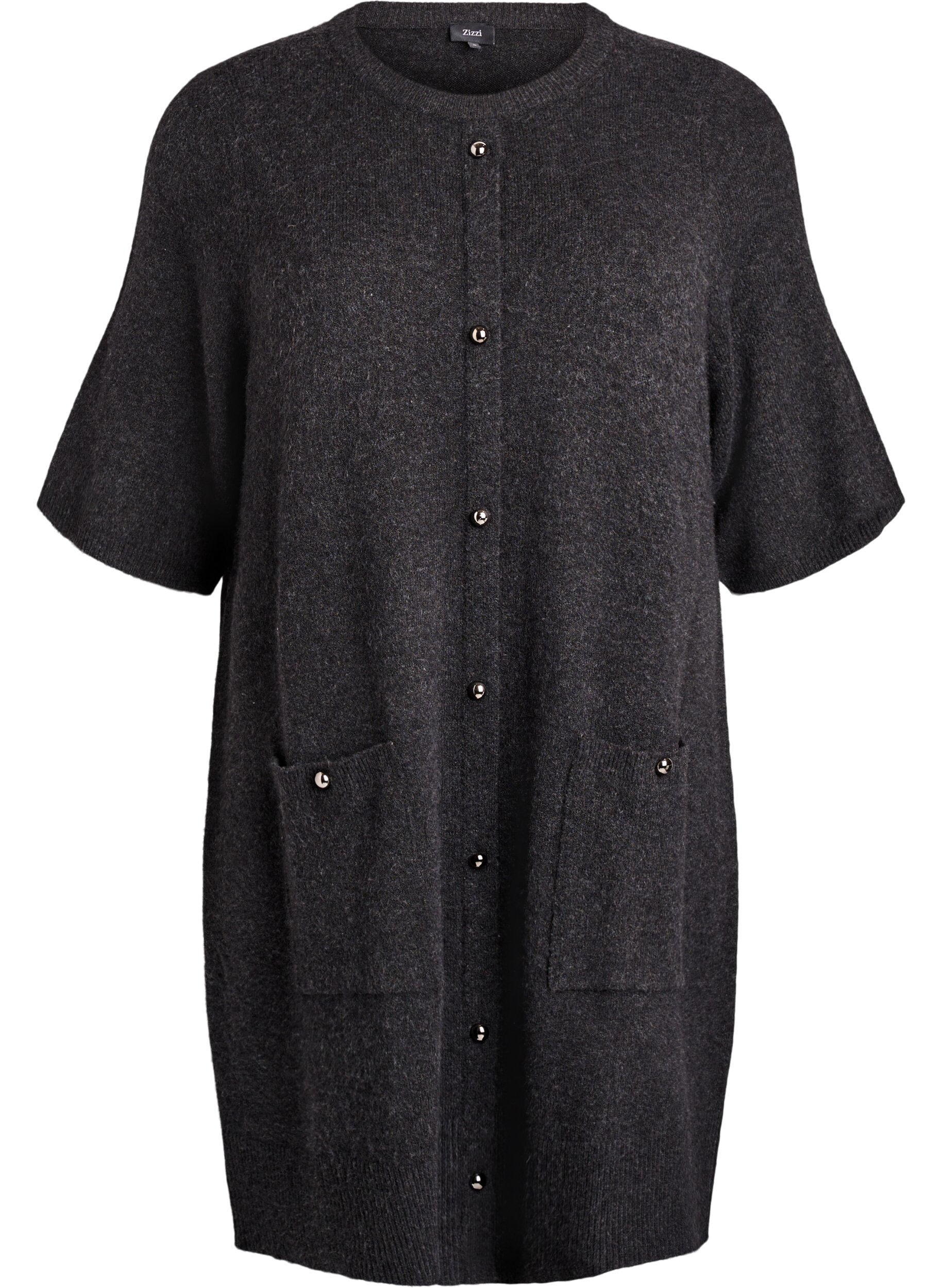 Short knitted dress with short sleeves and ball buttons