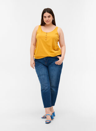 Top with a round neckline and buttons, Mineral Yellow, Model image number 2