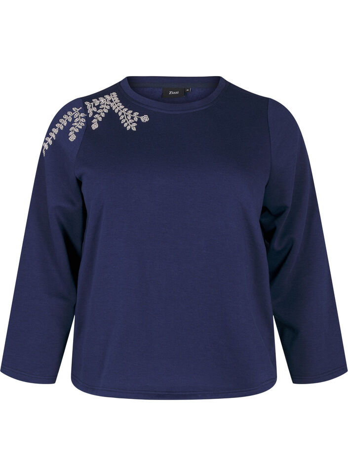 Short sweatshirt with pearl details, Blue, Packshot image number 0