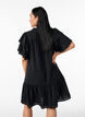 Short dress with ruffle sleeves and dotted texture, Black, Model image number 1