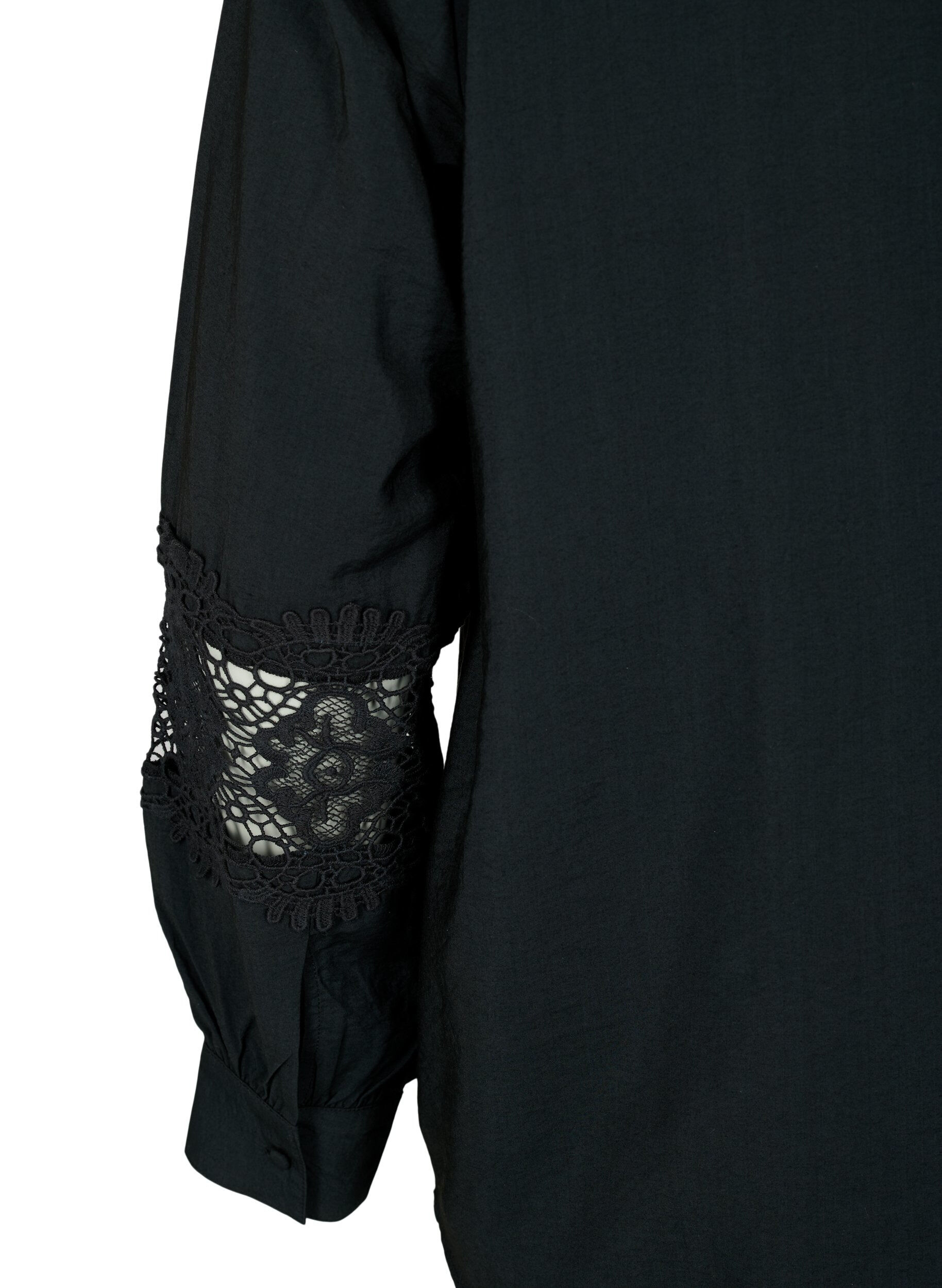 Zizzifashion Viscose blouse with crocheted details, Black, Packshot image number 3