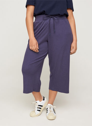 Loose culotte trousers in rib fabric, Odysses Gray, Model image number 0