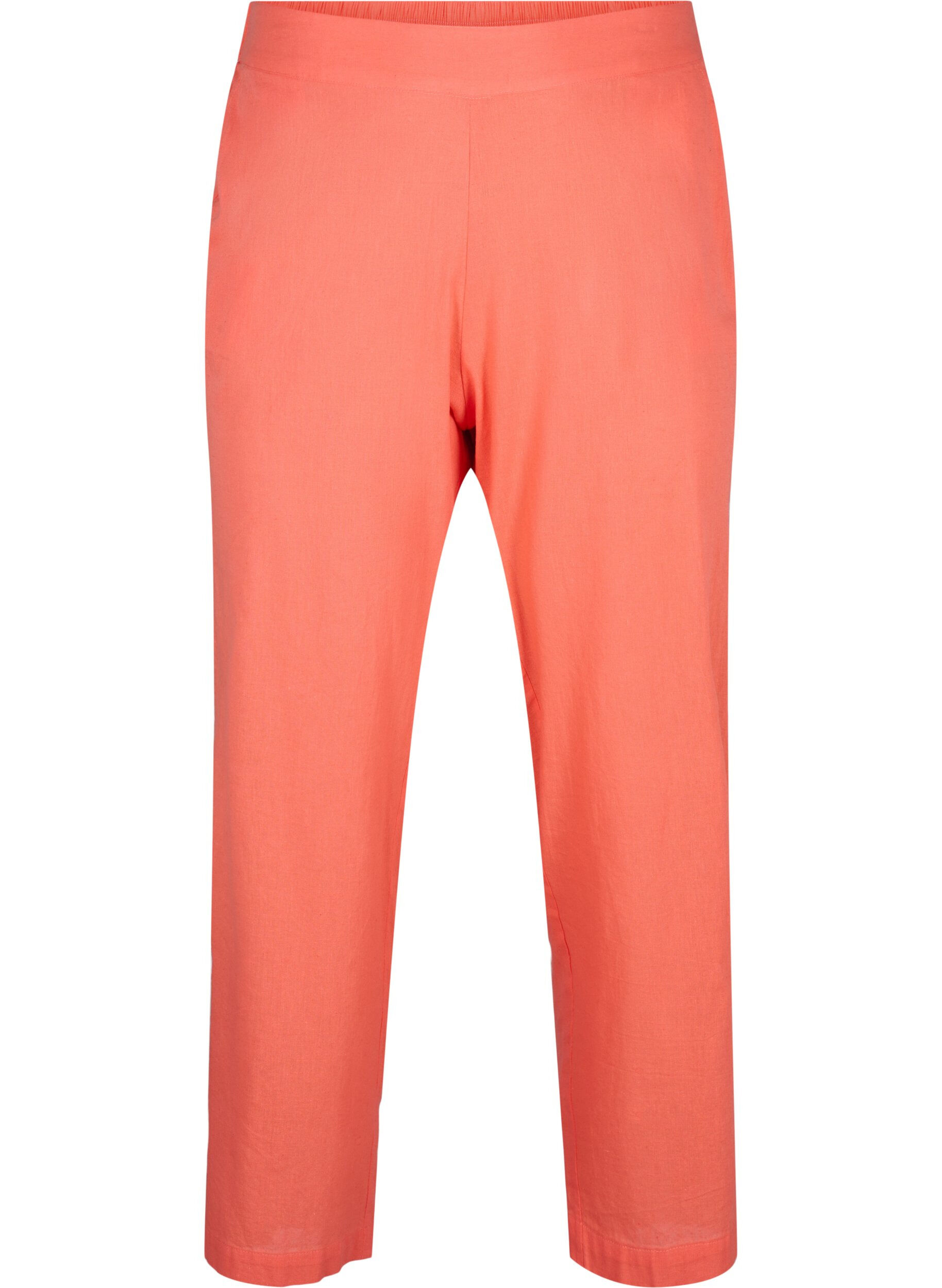 Zizzifashion Loose pants in linen-cotton blend, Living Coral, Packshot image number 0