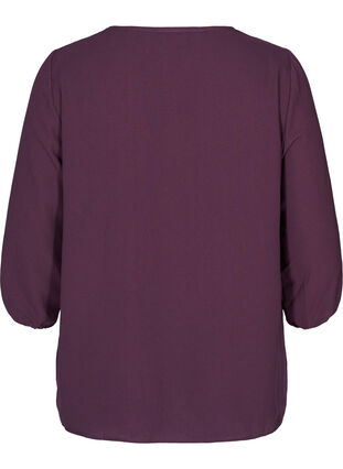Solid-coloured 3/4 sleeve blouse with lace, Plum Perfect, Packshot image number 1