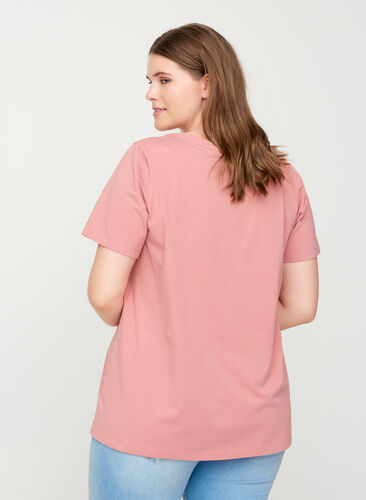 Basic t-shirt with v-neck, Rosa, Model image number 1