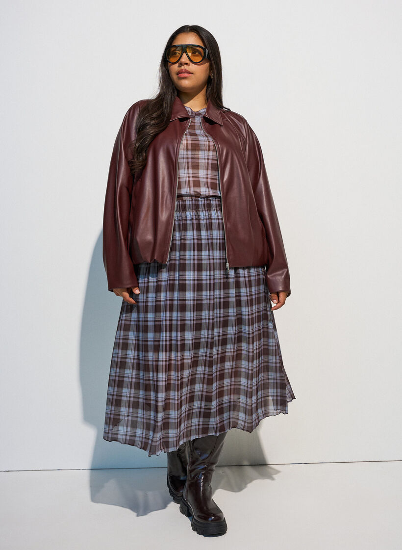 Checked mesh blouse, Blue, Model image number 1