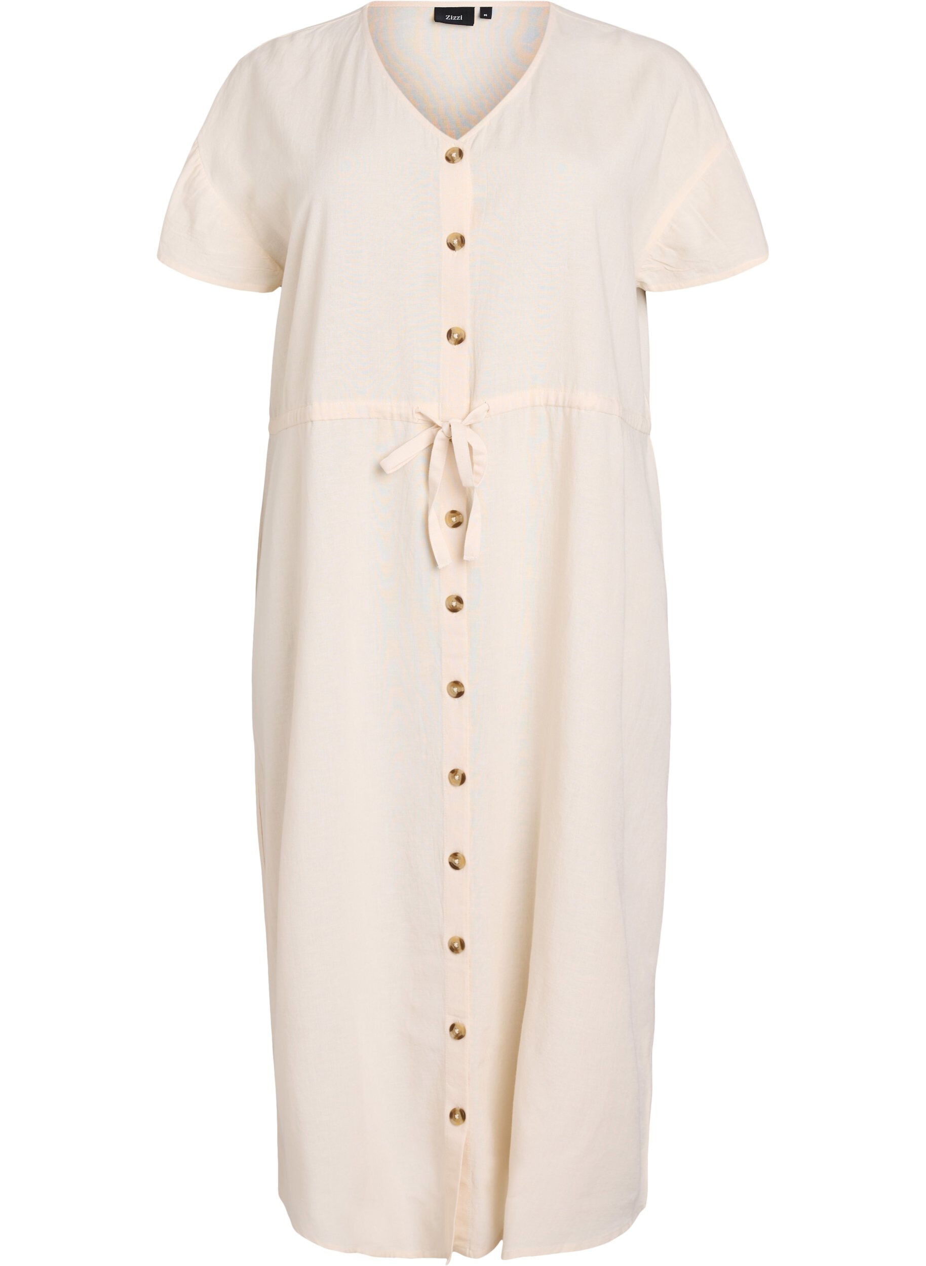 Zizzifashion Maxi dress with buttons and tie belt, Vanilla, Packshot image number 0