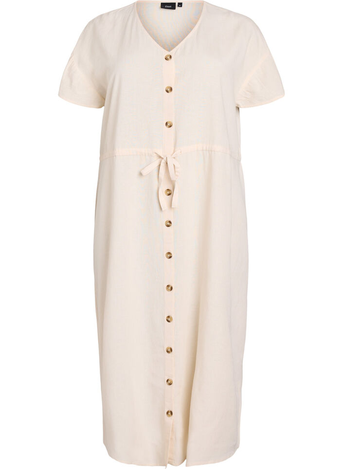 Maxi dress with buttons and tie belt, Vanilla, Packshot image number 0