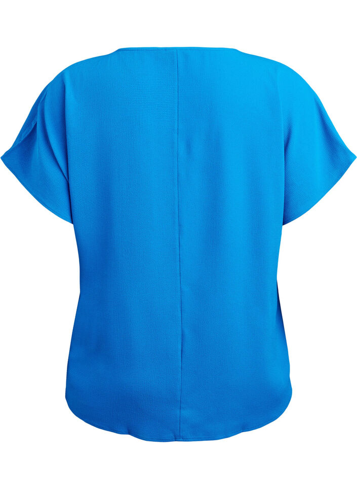Blouse with short sleeves and a round neckline, Blue, Packshot image number 1