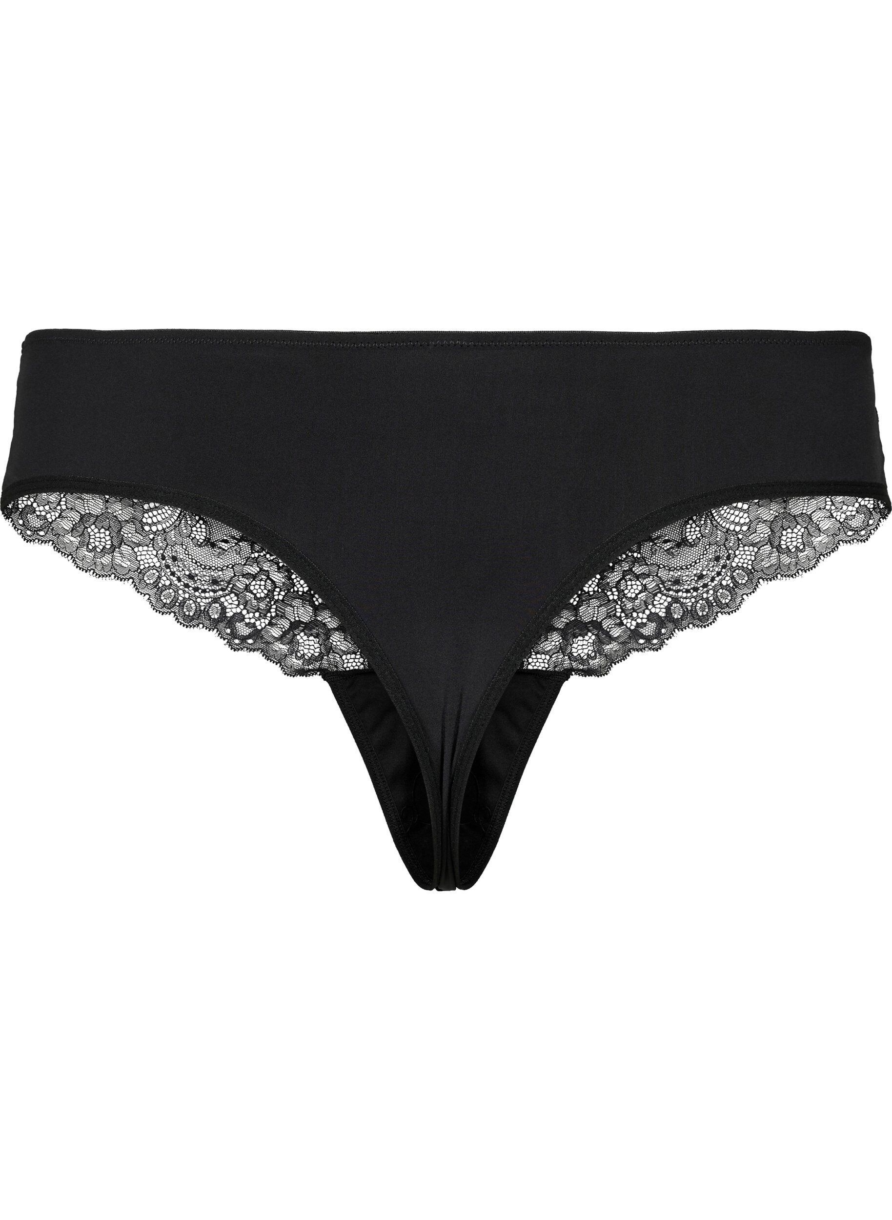 Zizzifashion Lace g-string with regular waist, Black, Packshot image number 1