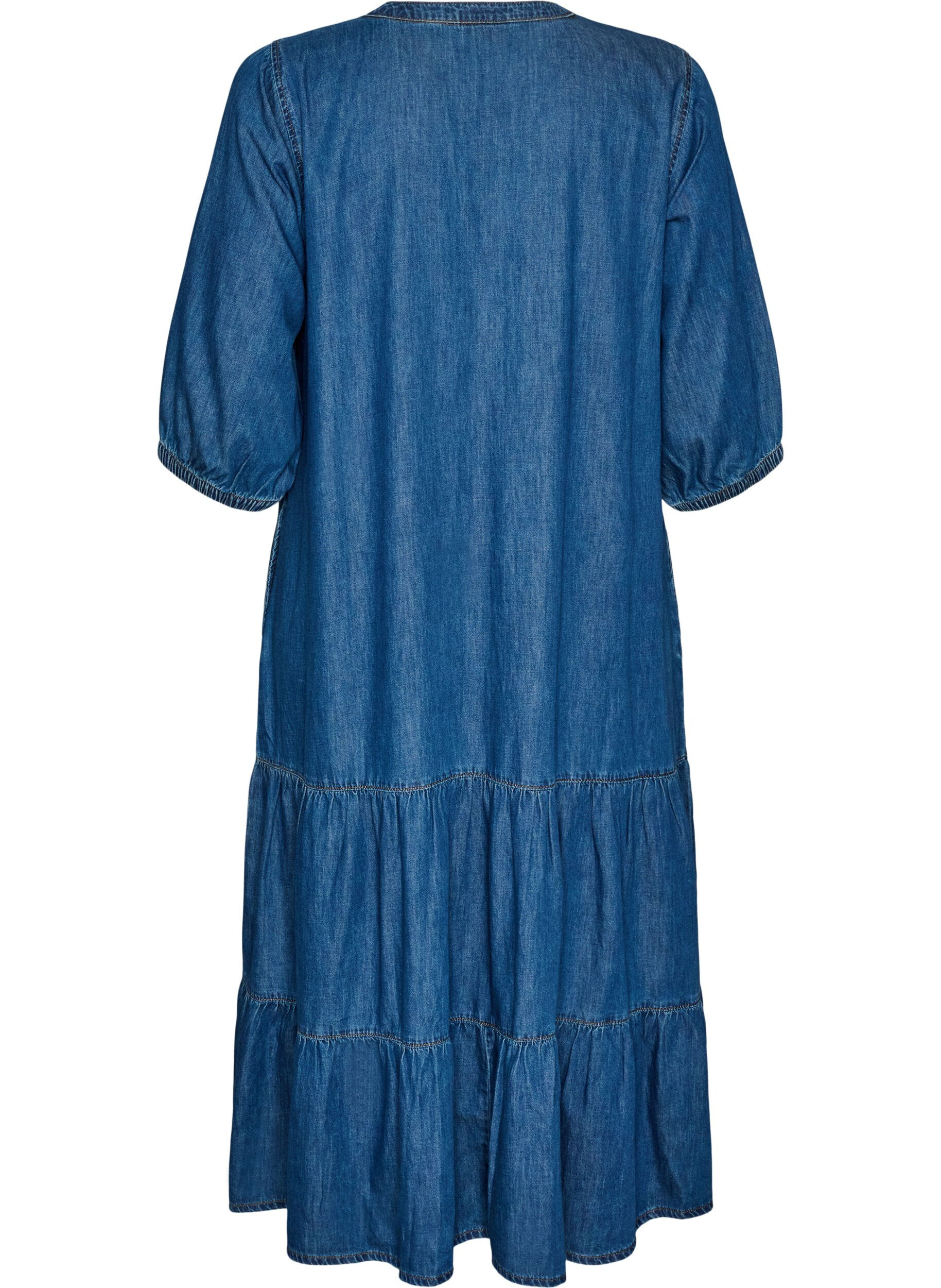 ZizzifashionDenim maxi dress with frilled tiers, Blue, Packshot image number 1