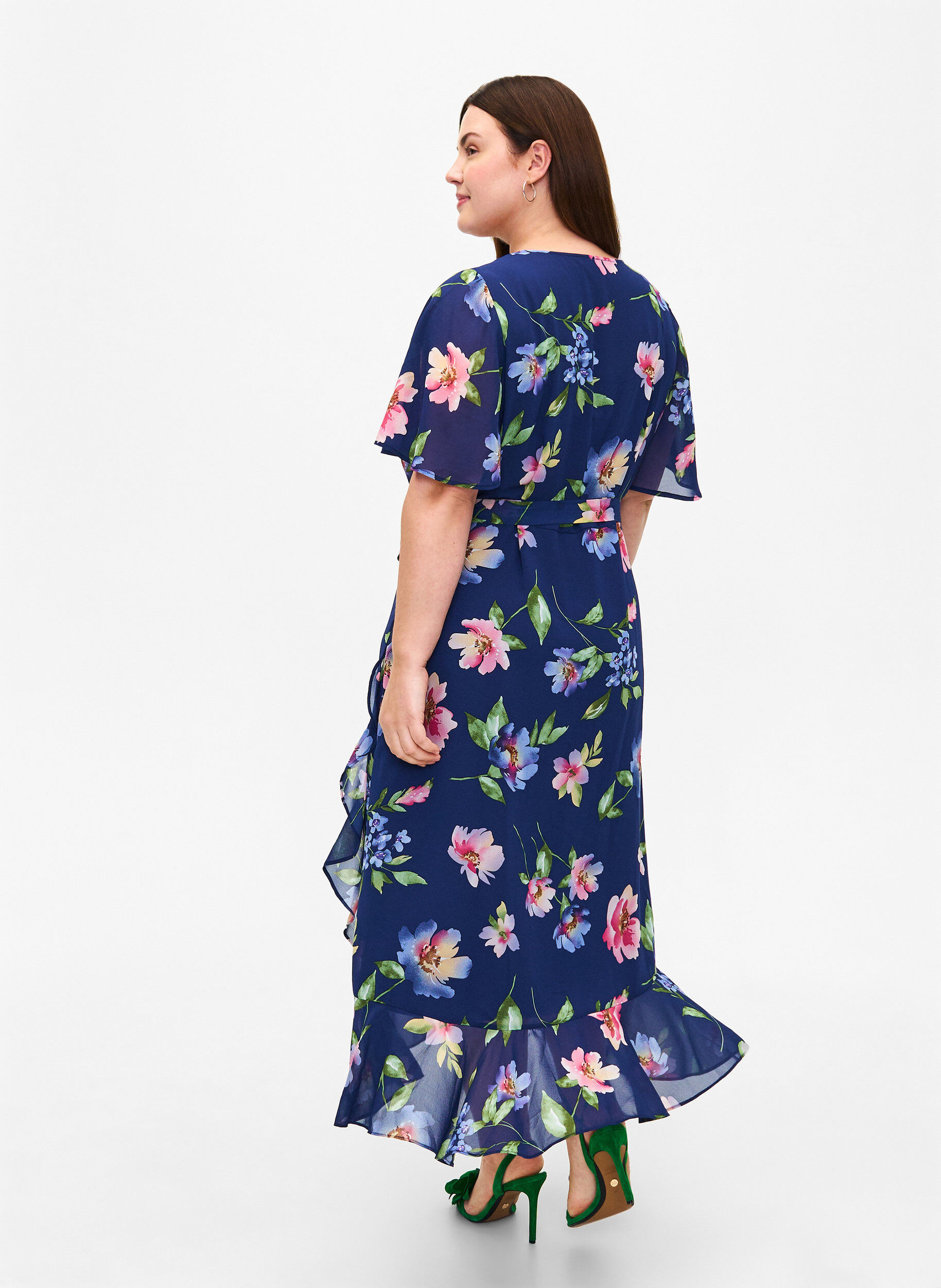 Zizzifashion Short sleeve midi dress with floral print, Blueprint Flower AOP, Model image number 1