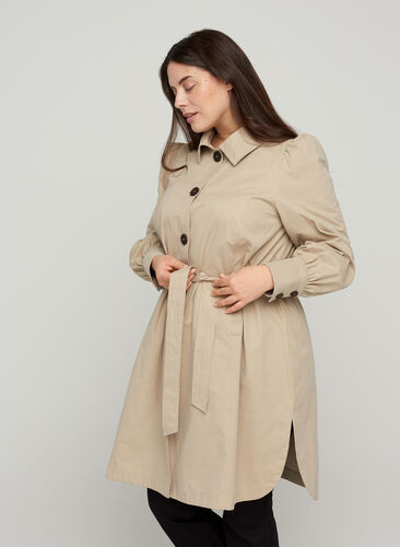 Coat with belt and collar, Feather Gray, Model image number 0