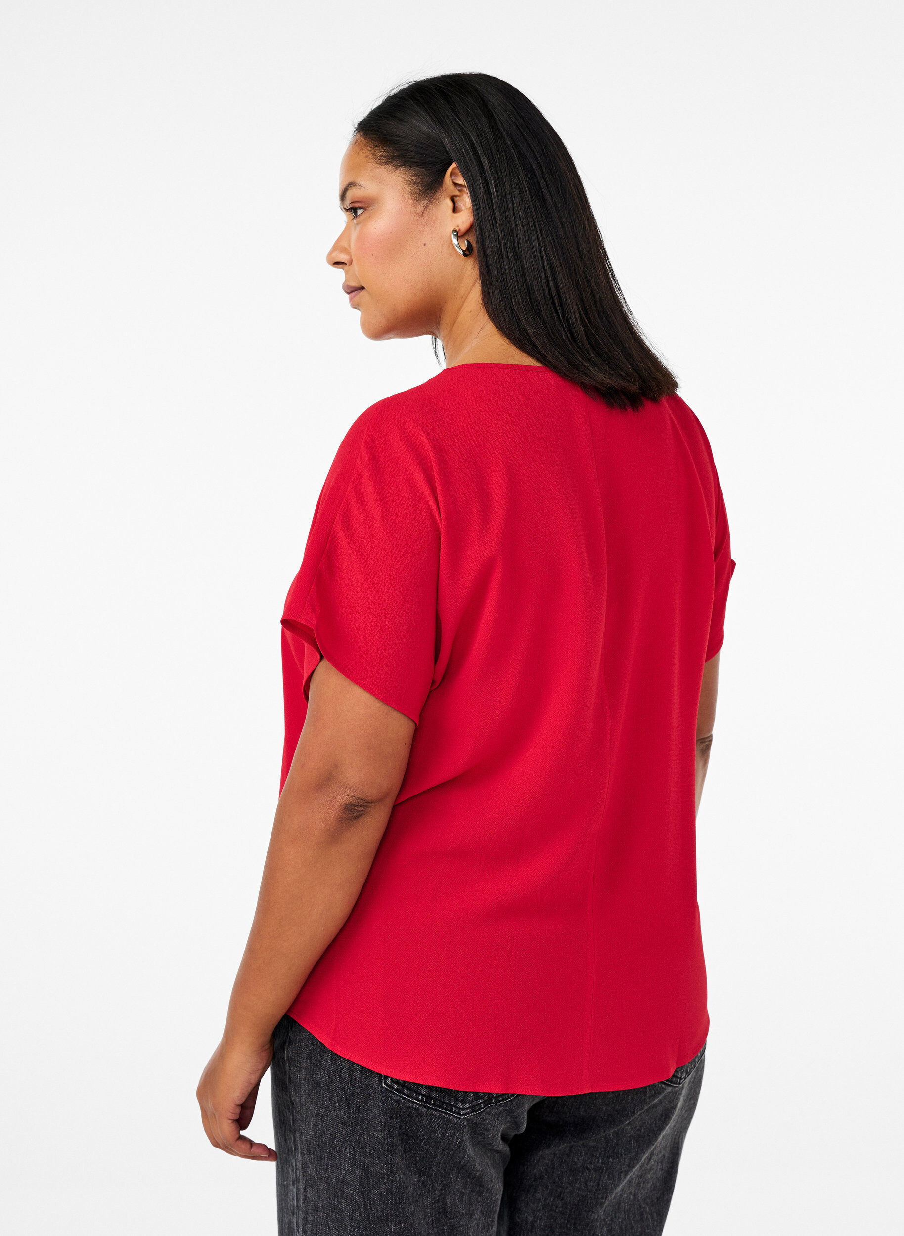 ZizzifashionBlouse with short sleeves and a round neckline, Red, Model image number 2