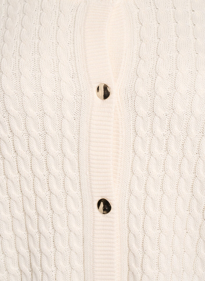 Cable knit cardigan with golden buttons, Vanilla, Packshot image number 2