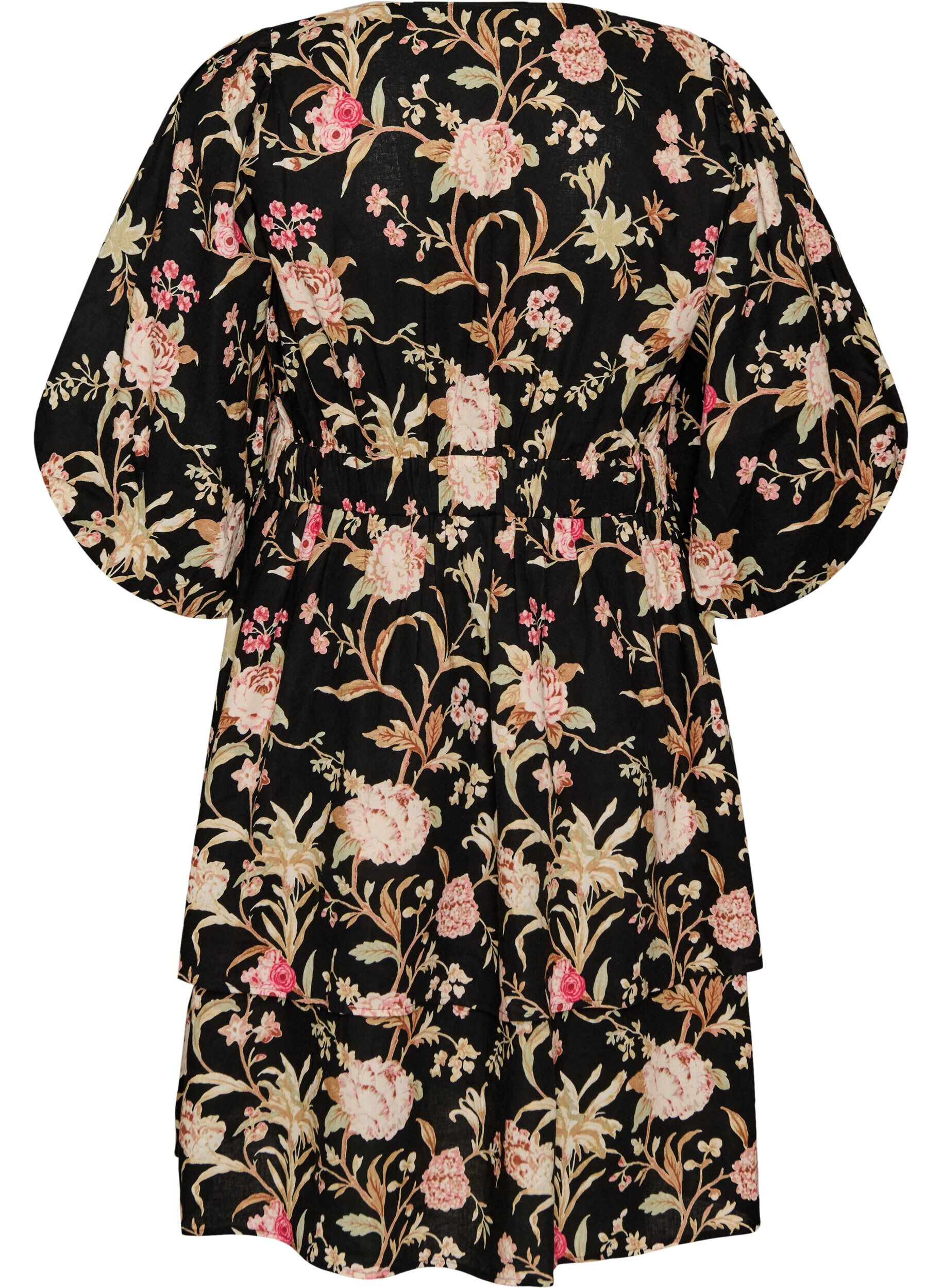ZizzifashionFloral dress in linen and viscose with an empire line, Black, Packshot image number 1