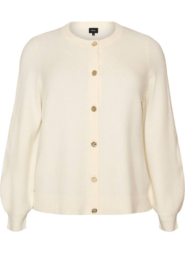 Cardigan in soft knit with gold-coloured buttons, Vanilla, Packshot image number 0