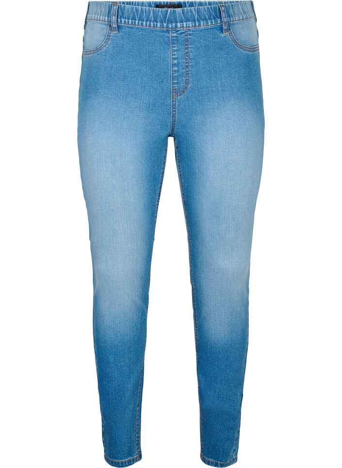 Jeggings with back pockets, Blue denim, Packshot image number 0