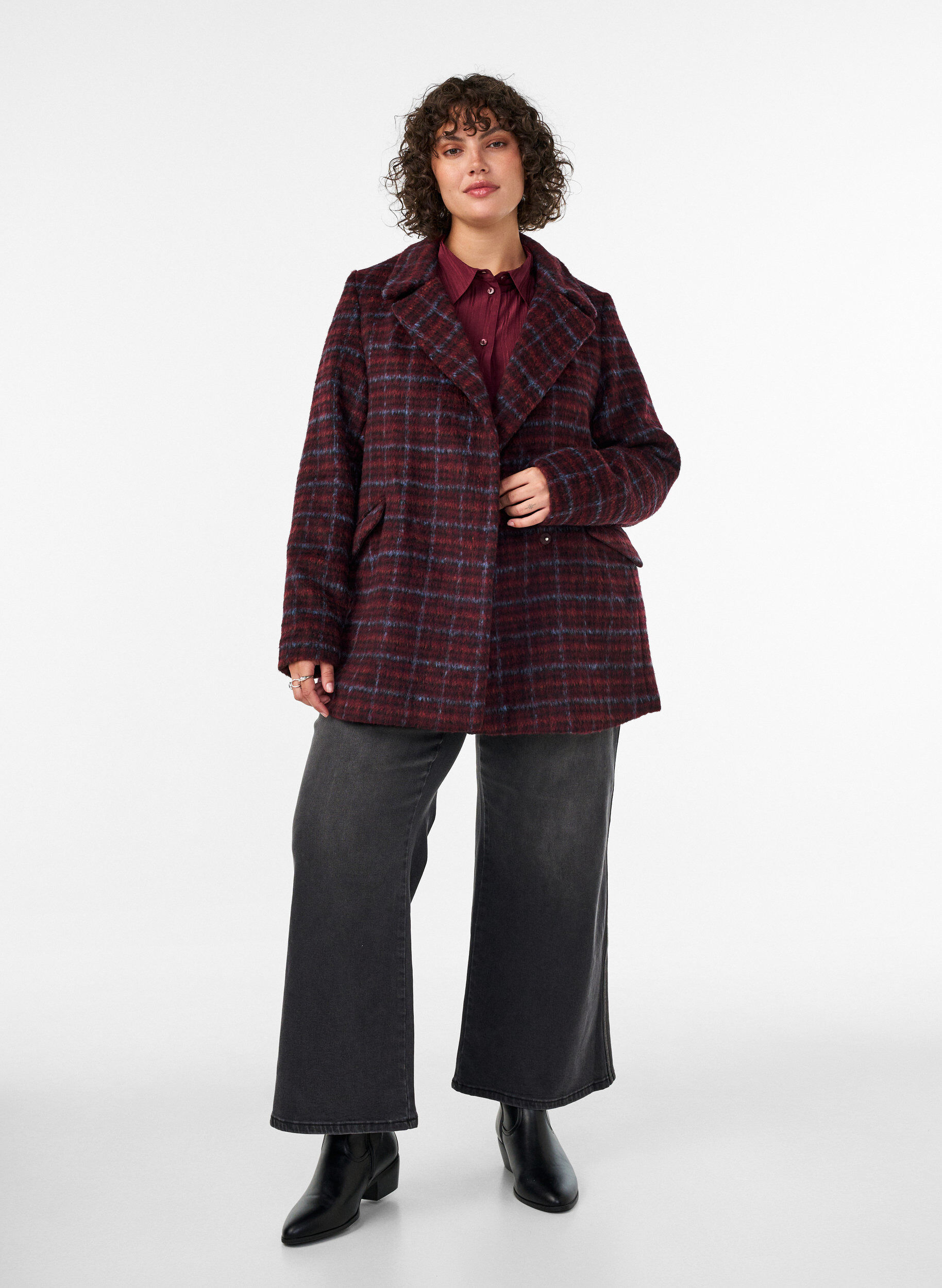 ZizzifashionChecked jacket with pockets, Red, Model image number 3
